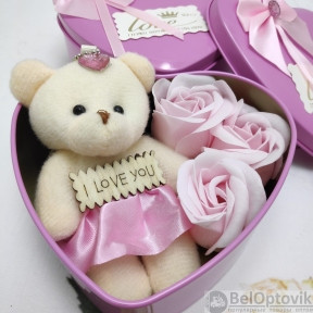 Подарочный набор мыло Роза и Мишка в ассортименте  Розовый