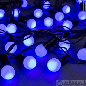 Уличная гирлянда Нить Шарики 1.5 см, IP44, тёмная нить, 100 LED, 8 режимов, 220 В, 10 метров Синее свечение