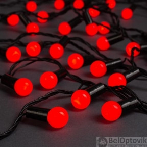 Уличная гирлянда Нить Шарики 1.5 см, IP44, тёмная нить, 200 LED, 8 режимов, 220 В, 20 метров Красное свечение