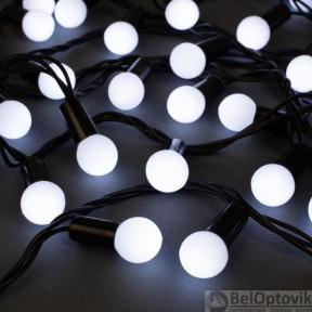Уличная гирлянда Нить Шарики 1.5 см, IP44, тёмная нить, 200 LED, 8 режимов, 220 В, 20 метров Белое свечение