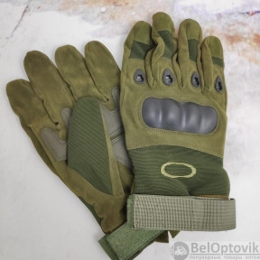 Кевларовые перчатки тактические полнопалые Oakley (Окли) прорезиненный кастет Болотный цвет