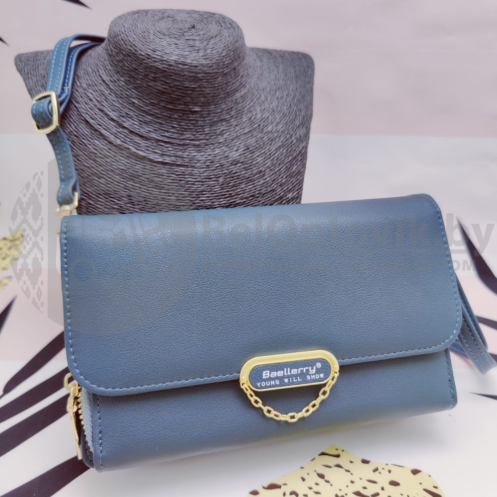 Женская сумочка - портмоне N8606 с плечевым ремнем Baellerry Young Will Show Серо-голубая Light Blue - фото 8 - id-p152055771