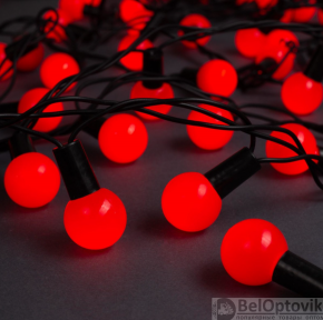Уличная гирлянда Нить Шарики 1.5 см, IP44, тёмная нить, 100 LED, 8 режимов, 220 В, 10 метров Красное свечение