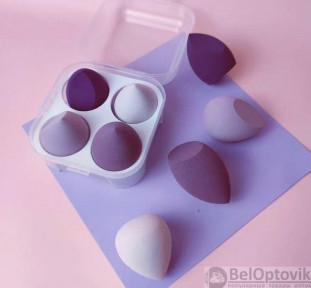 Набор спонжей для макияжа (4 штуки в пластиковом боксе) Фиолетовые оттенки