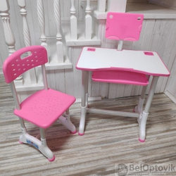 Растущая парта (стол) и растущий стул для дошкольника (подставка для книг, полка для канцтоваров) Розовый
