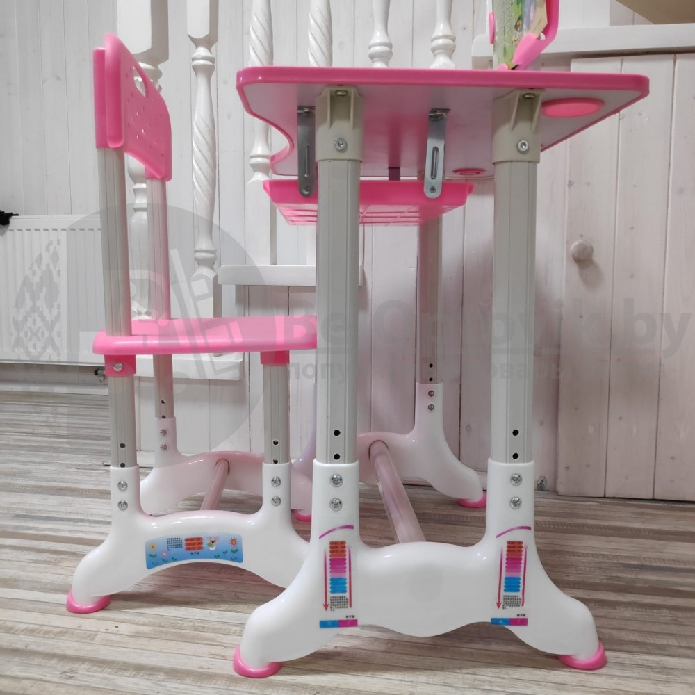 Растущая парта (стол) и растущий стул для дошкольника (подставка для книг, полка для канцтоваров) Розовый - фото 2 - id-p148522365