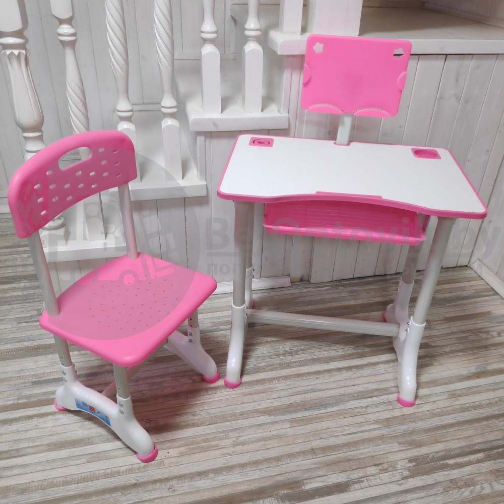 Растущая парта (стол) и растущий стул для дошкольника (подставка для книг, полка для канцтоваров) Розовый - фото 4 - id-p148522365