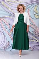 Женский осенний зеленый нарядный большого размера комплект с платьем Ninele 359 изумруд 50р.