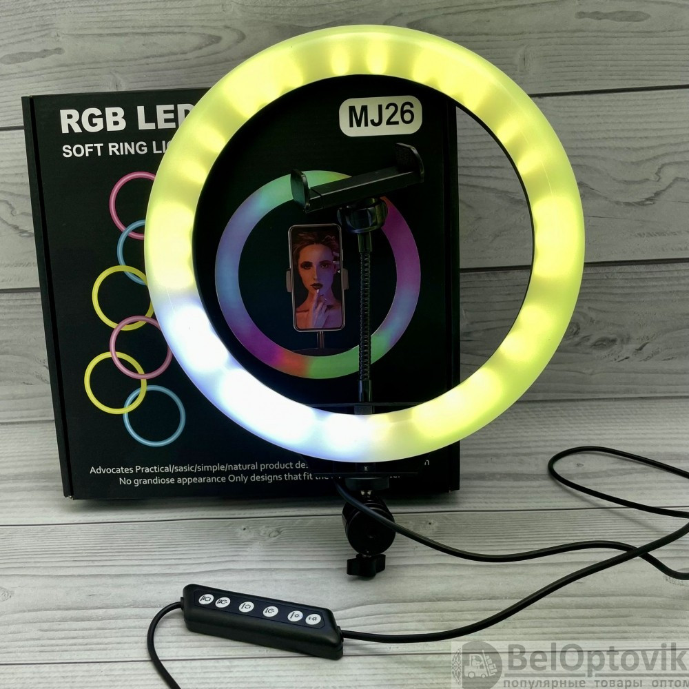Кольцевая лампа (для селфи, фото/видео съемки) RGB RL-13 с МУЛЬТИ-режимами 32 см Штатив 216 см - фото 2 - id-p138763954