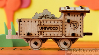 Миниатюрный деревянный конструктор Uniwood Вагон для угля Сборка без клея, 26 деталей