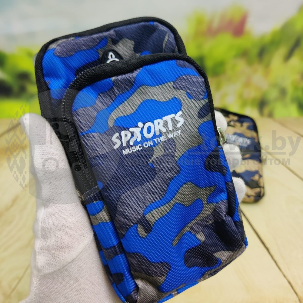Спортивная сумка чехол SPORTS Music для телефона на руку, камуфляжный принт Серо-синий - фото 10 - id-p157881813