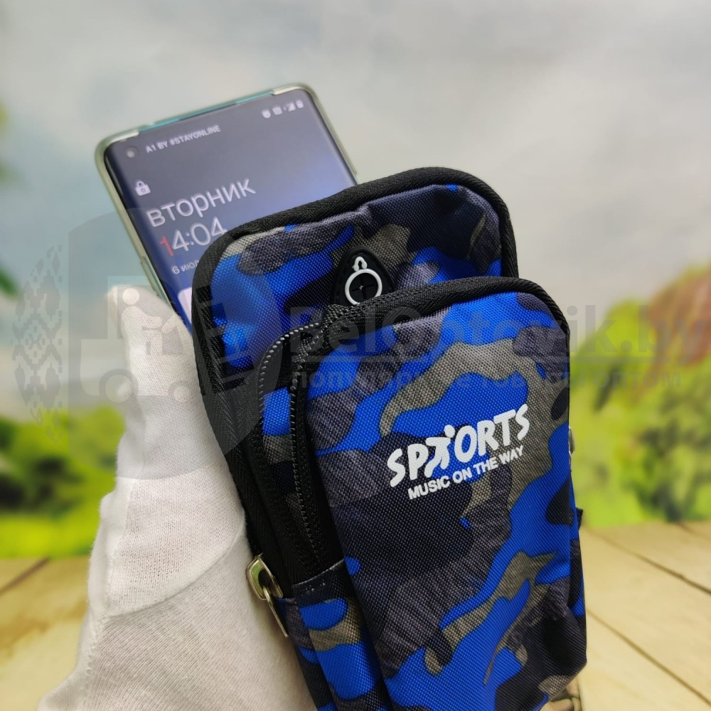 Спортивная сумка чехол SPORTS Music для телефона на руку, камуфляжный принт Синий - фото 4 - id-p157881816