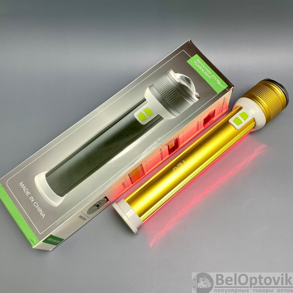 Ручной аккумуляторный фонарь Rotating Zoom Flashlight 128 LED боковая световая СОВ панель функционал Power - фото 9 - id-p156096901