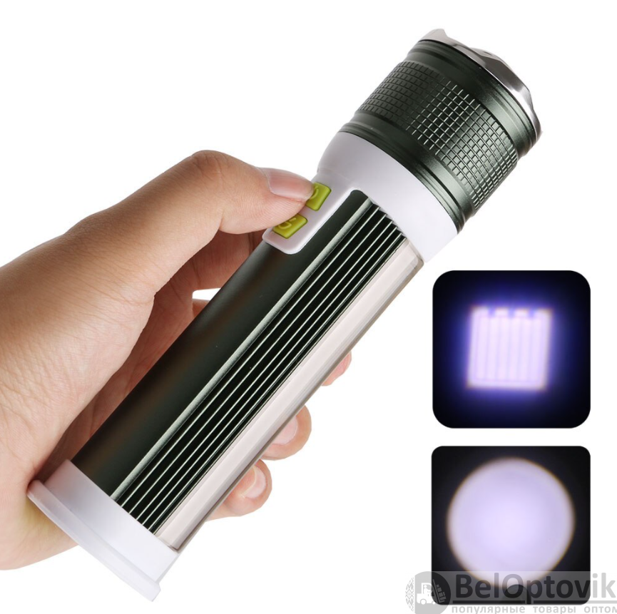 Ручной аккумуляторный фонарь Rotating Zoom Flashlight 128 LED боковая световая СОВ панель функционал Power - фото 10 - id-p156096901