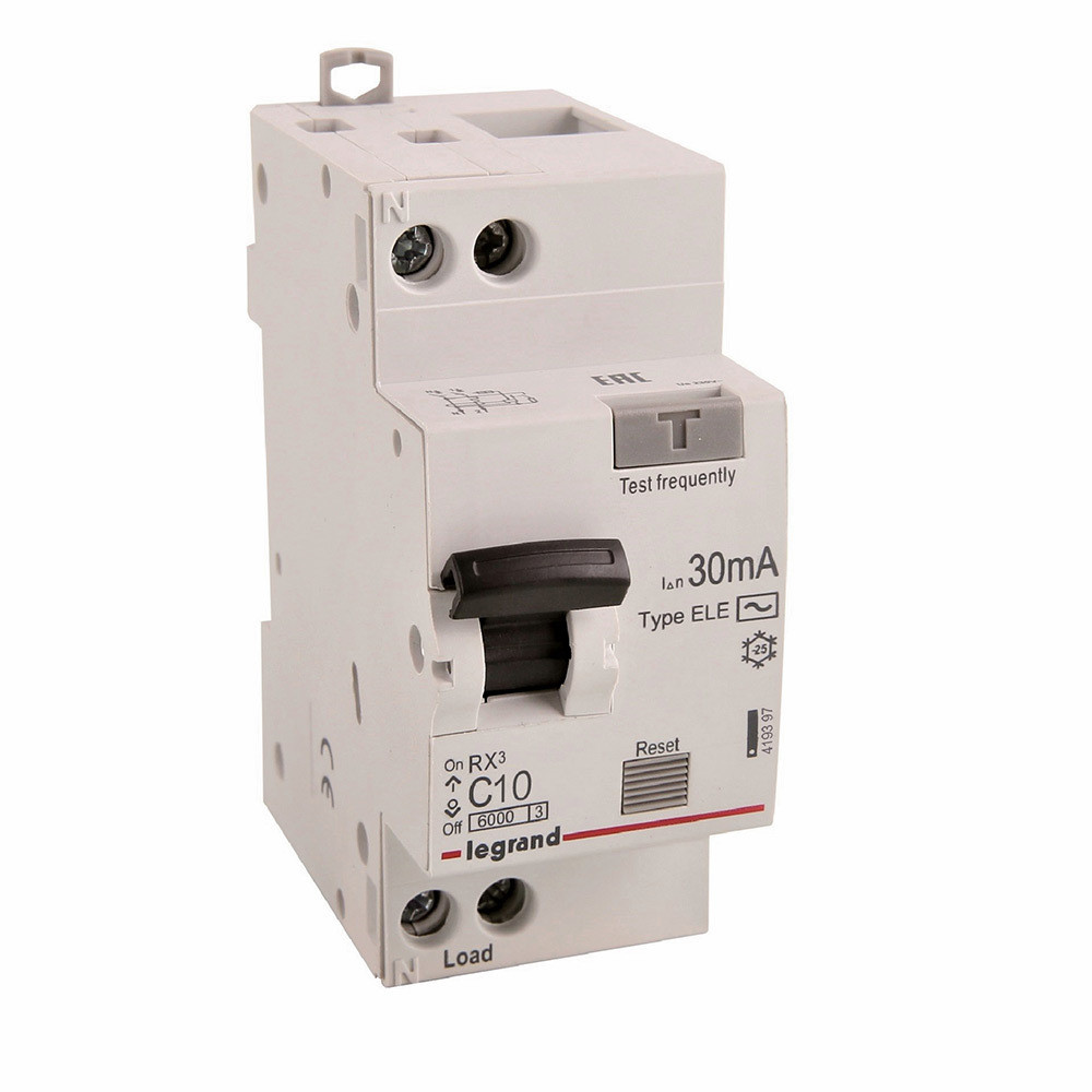 Дифф. авт. выключатель Legrand RX3, электронный, 1P+N, 10A, хар-ка C, 6kA, 30mA, тип AC, 2M