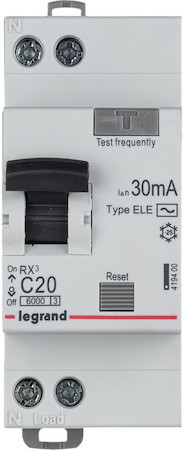 Дифф. авт. выключатель Legrand RX3, электронный, 1P+N, 20A, хар-ка C, 6kA, 30mA, тип AC, 2M - фото 1 - id-p173484875