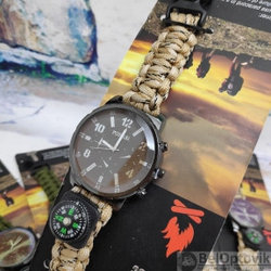 Тактические часы с браслетом из паракорда XINHAO  05, QUARTZ коричневый циферблат, песочный браслет, хронограф