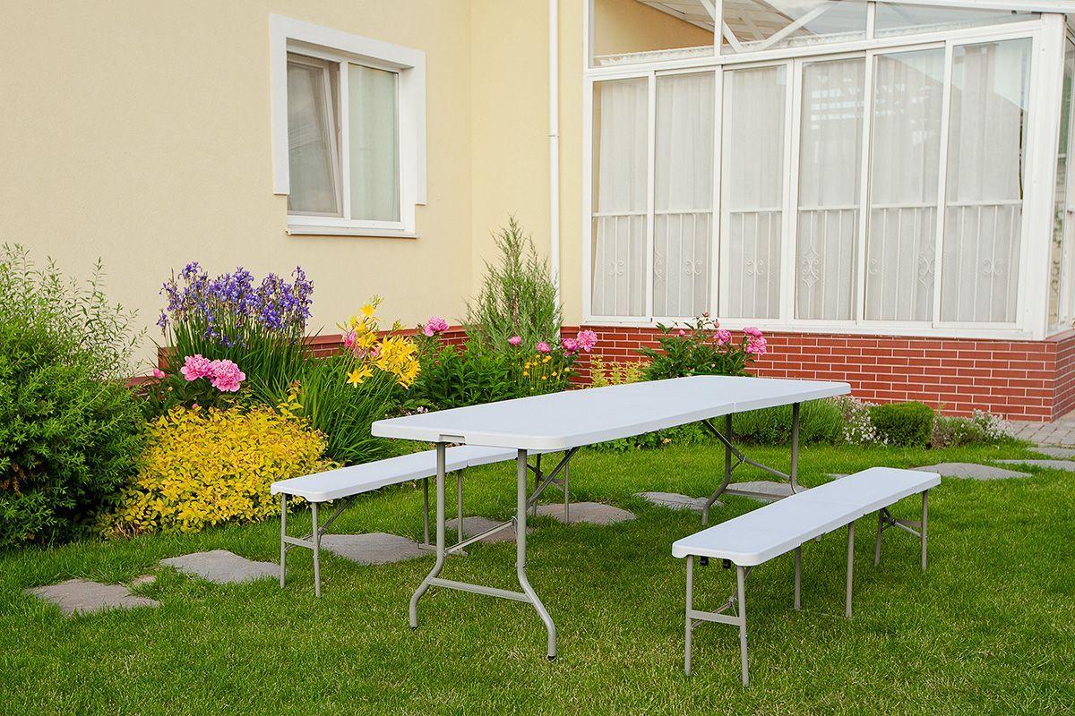 Набор складной садовой мебели стол 240 см и 2 скамьи 240 см - фото 1 - id-p173501997