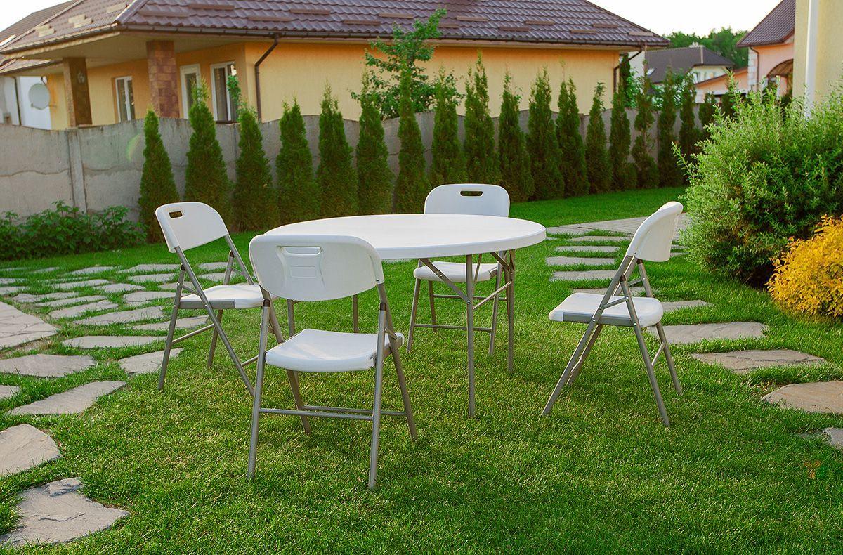 Набор складной садовой мебели CALVIANO (стол круглый 120см и 4 стула) - фото 1 - id-p173502361