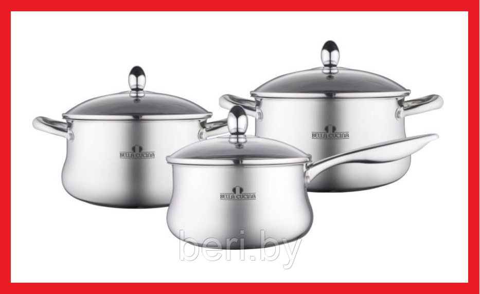 BC-2141 Набор кастрюль с ковшом, Bella Cucina, 6 предметов, из нержавеющей стали, набор посуды - фото 1 - id-p173529267