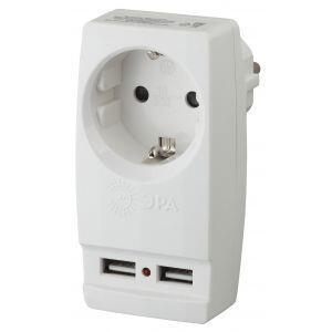 ЭРА SP-1e-USB-W ЭРА Адаптер "Polynom" 1гн 220V + 2xUSB 2100mA, c заземл, (белый) (10/60/1440) - фото 1 - id-p173514193