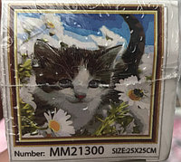 Алмазная мозаика 25*25см на холсте «кот и ромашки »