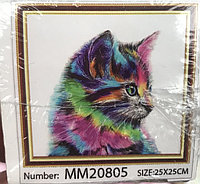 Алмазная мозаика 25*25см на холсте «яркий кот"