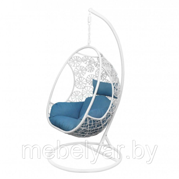Кресло подвесное BALI, (белый/синий), размер кокона/стойки AksHome