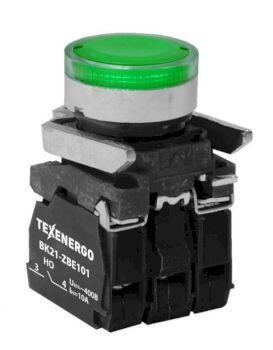 Техэнерго Выключатель кнопочный ВК21-ВW33M5 1з+1р зелёный, подсветка светодиод 220В АС - фото 1 - id-p147760303