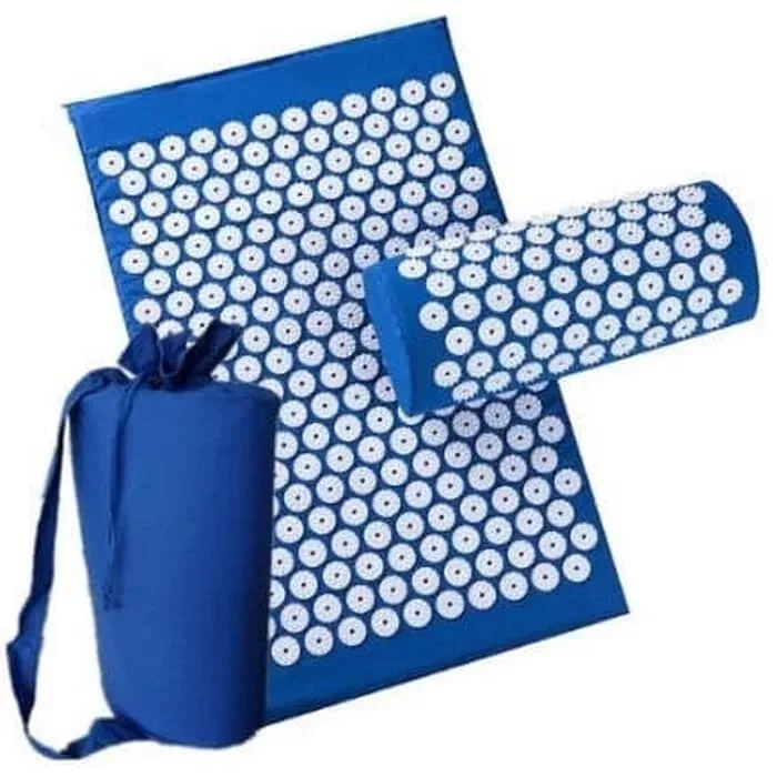 Набор для акупунктурного массажа 2 в 1 в чехле: акупунктурный коврик + акупунктурная подушка (синий)