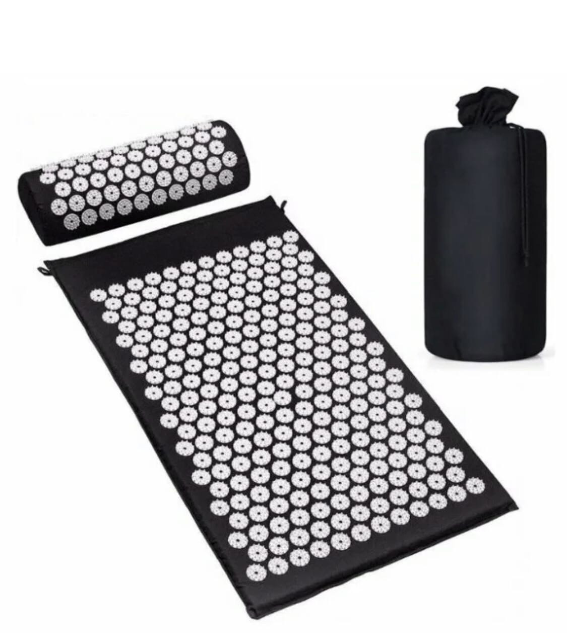 Набор для акупунктурного массажа 2 в 1 в чехле: акупунктурный коврик + акупунктурная подушка (чёрный)