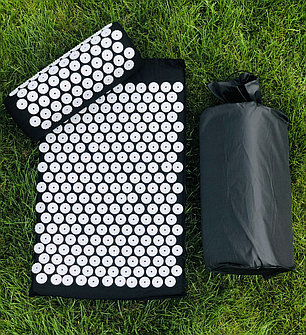 Набор для акупунктурного массажа 2 в 1 в чехле: акупунктурный коврик + акупунктурная подушка (чёрный), фото 2
