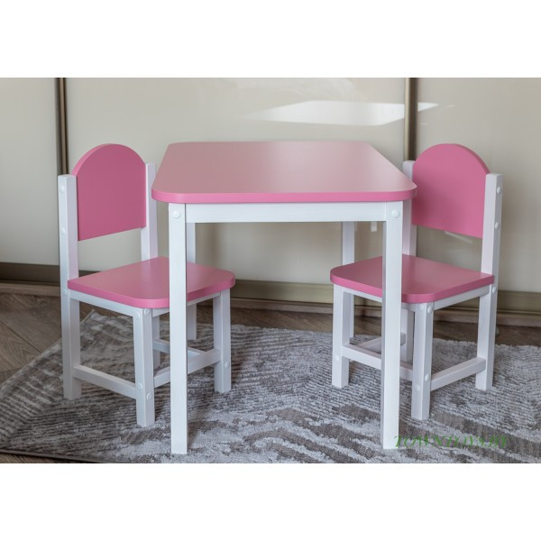 Комплект мебели для детей столик и 2 стульчика «Зефирка» арт. KMZP2-705050. Цвет розовый с белым. - фото 2 - id-p173635547