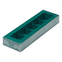 Коробка для 5 конфет с пластиковой крышкой Зеленая матовая (Россия, 235х70х30 мм) 051039