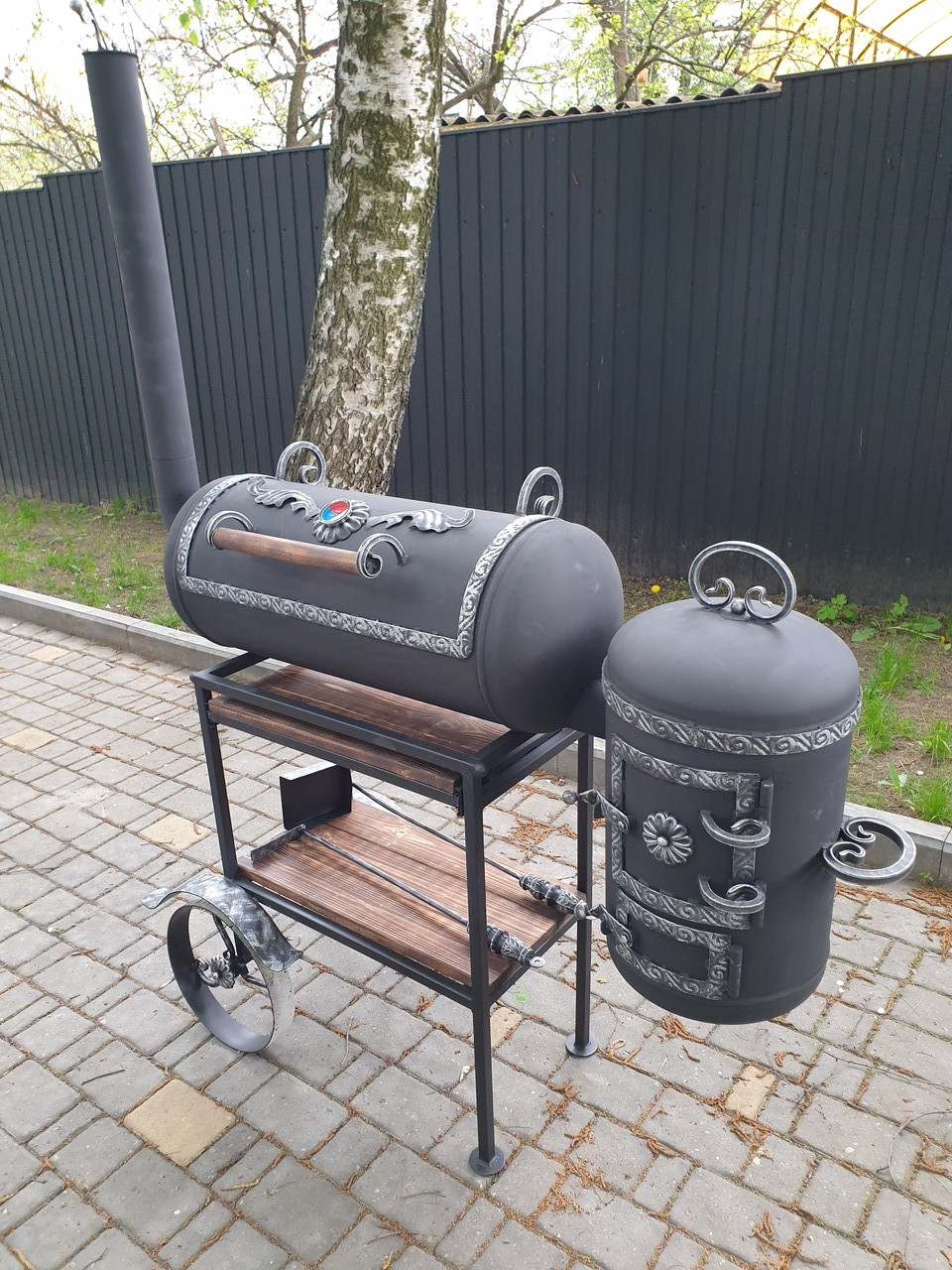 Гриль-мангал-коптильня-печь 4в1 ручной работы Will Grill, серебро