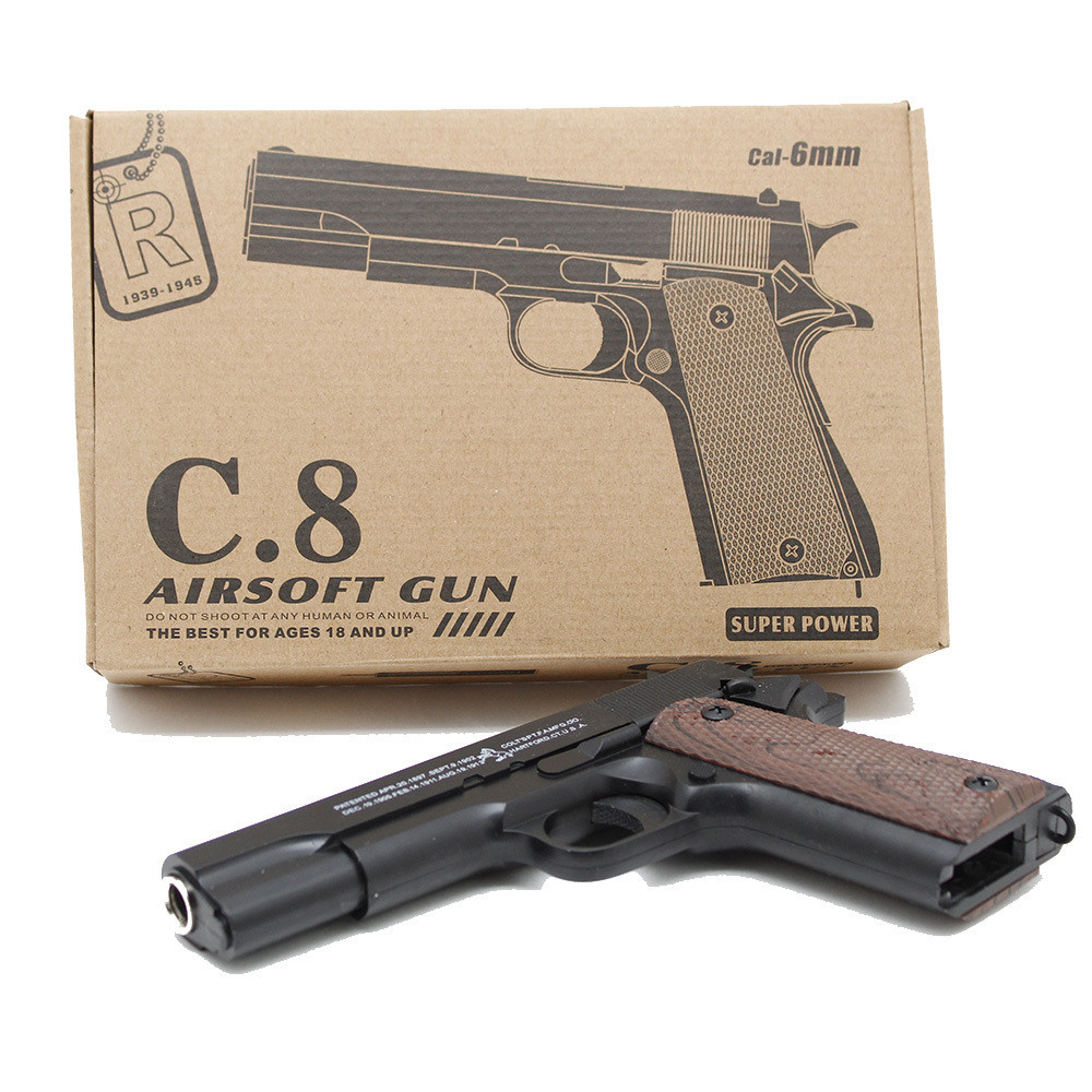 Пистолет игрушечный C.8 металлический с пульками и съемным магазином - фото 1 - id-p173671943