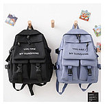 Дорожный набор 5 в 1 черный ( рюкзак, сумка с плечевым ремнем, клатч, пенал, косметичка), фото 3