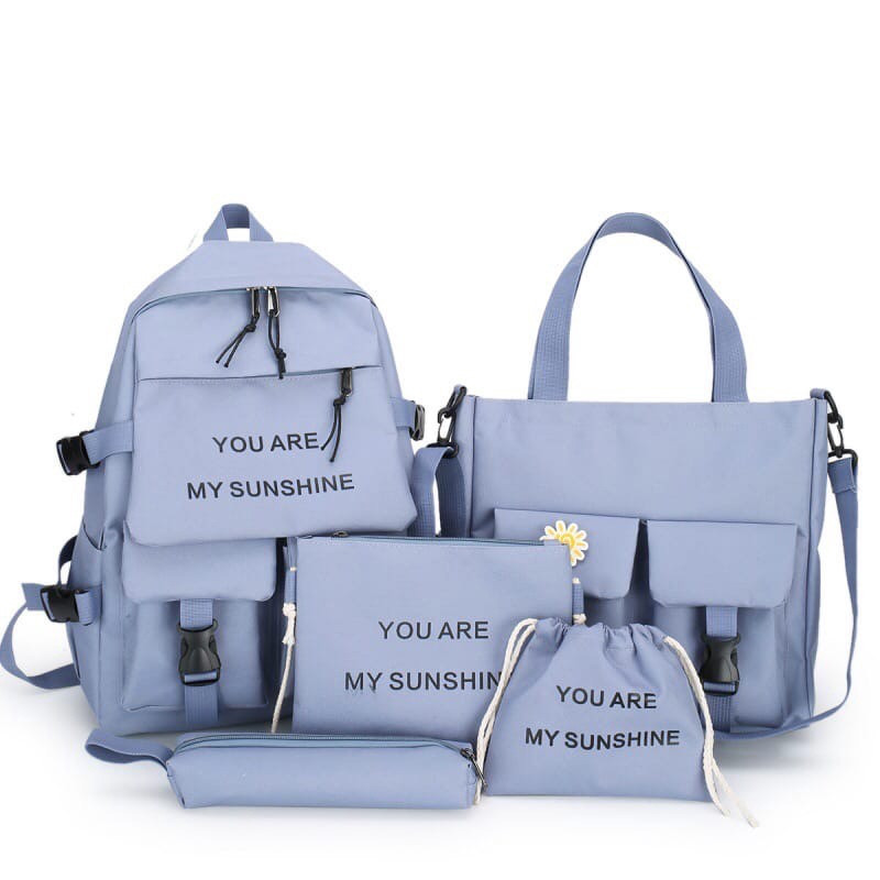 Дорожный набор 5 в 1 синий ( рюкзак, сумка с плечевым ремнем, клатч, пенал, косметичка)
