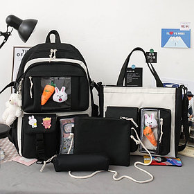 Школьный  набор 4 в 1 черно-белый ( рюкзак, сумка с плечевым ремнем, клатч, пенал)