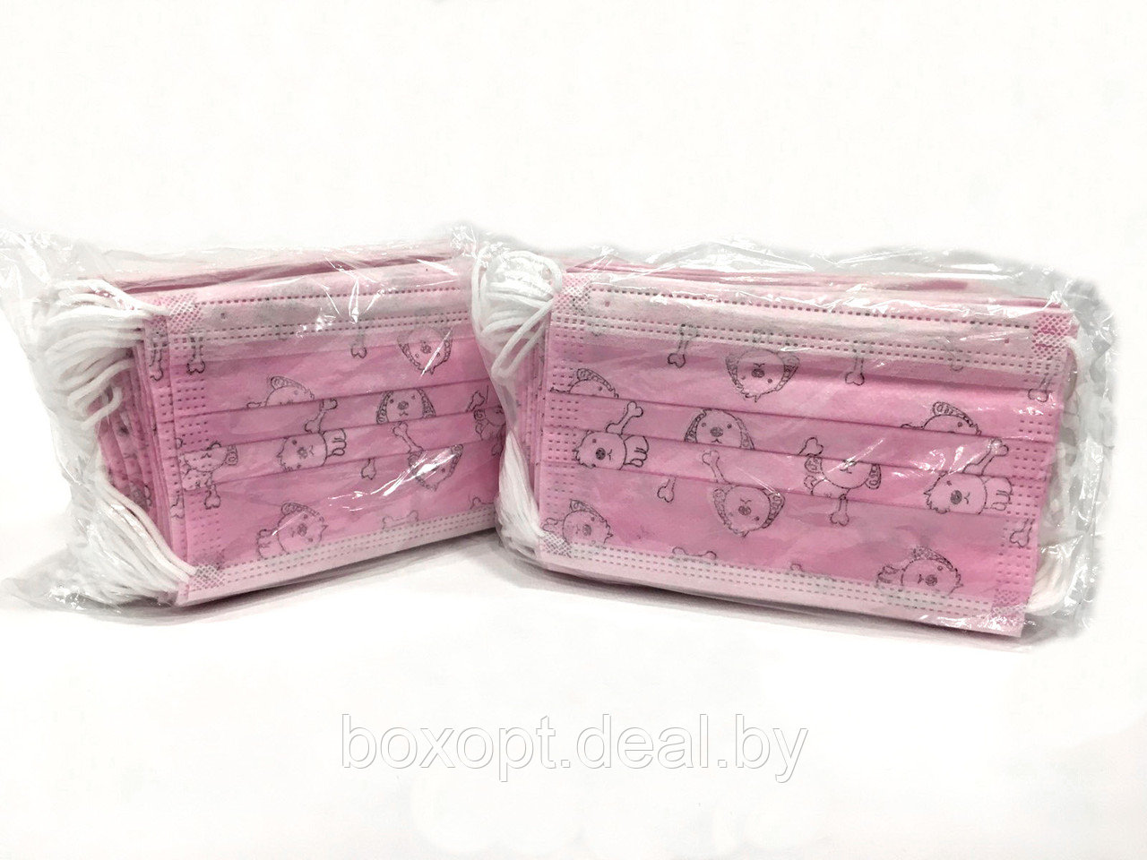 Маски детские одноразовые розовые, принт (50 шт/упак) - фото 3 - id-p173793561