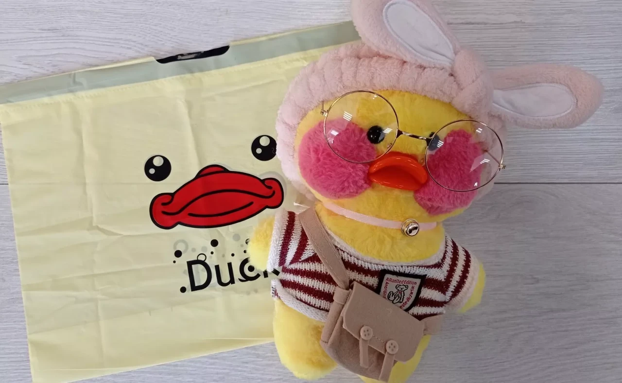 Мягкая игрушка уточка Лалафанфан (Lalafanfan duck), плюшевая уточка-кукла в очках - фото 6 - id-p173814127