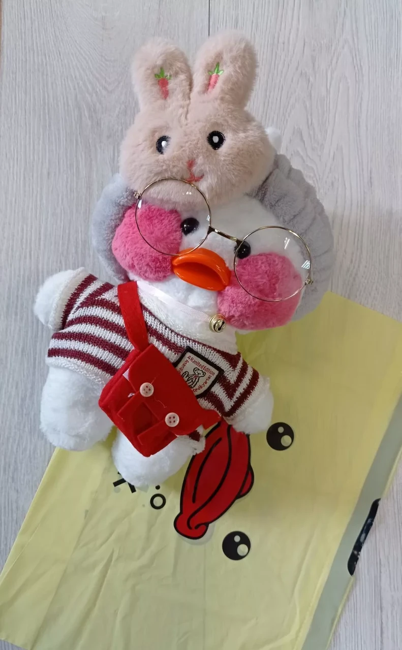 Мягкая игрушка уточка Лалафанфан (Lalafanfan duck), плюшевая уточка-кукла в очках - фото 8 - id-p173814127