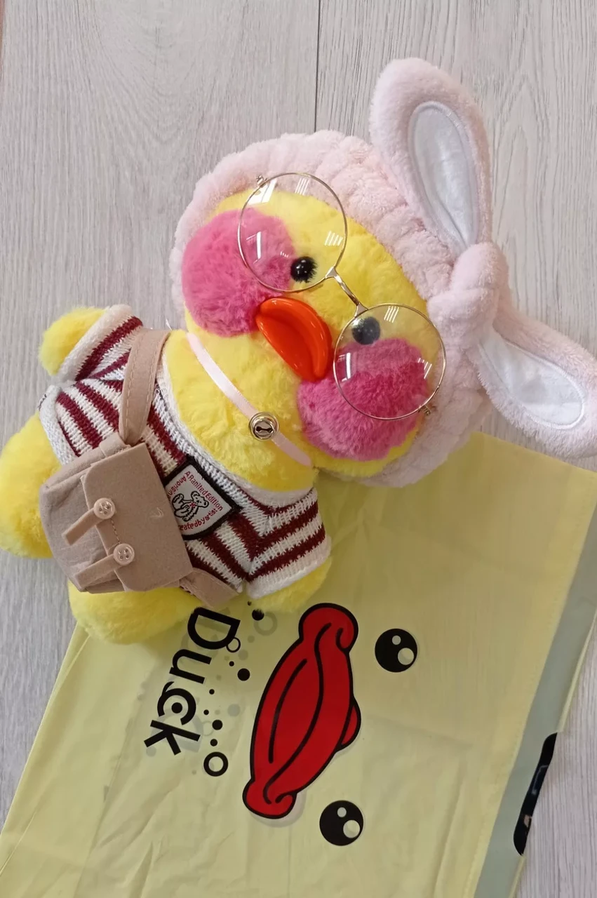 Мягкая игрушка уточка Лалафанфан (Lalafanfan duck), плюшевая уточка-кукла в очках - фото 9 - id-p173814127