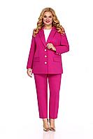 Женский осенний розовый большого размера брючный костюм Элль-стиль 2129.2 фуксия 54р.