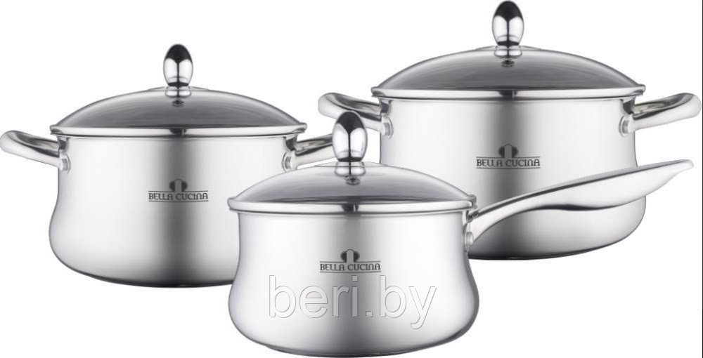 BC-2141 Набор кастрюль с ковшом, Bella Cucina, 6 предметов, из нержавеющей стали, набор посуды - фото 2 - id-p173529267