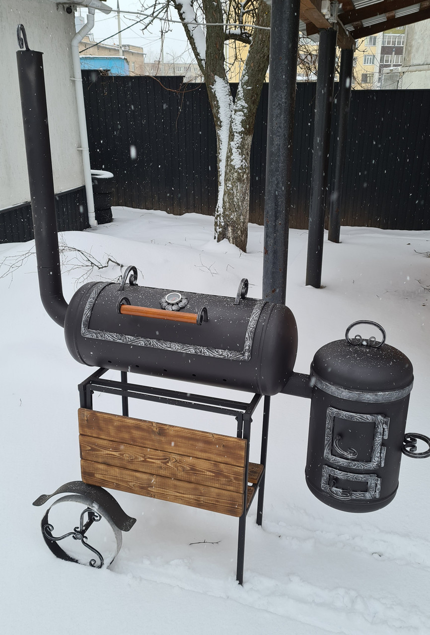 Гриль-мангал-коптильня-печь 4в1 ручной работы Will Grill, серебро