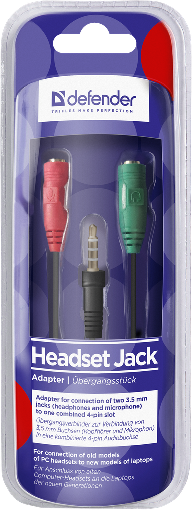 Аудио-переходник для гарнитур DEFENDER 3.5 Jack 4pin(M) - 2x3.5 Jack (F) (15 см) # 63012