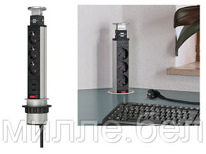 Удлинитель-башня 2м встраиваемый в столешницу (3 роз, 2 USB, H05VV-F 3G1.5) Brennenstuhl (вертикальный