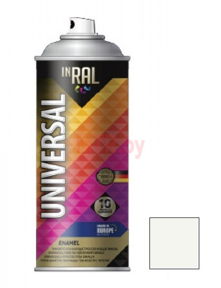 Эмаль аэрозольная алкидная Inral Universal бело-молочная глянцевая RAL 9010 0,4 л