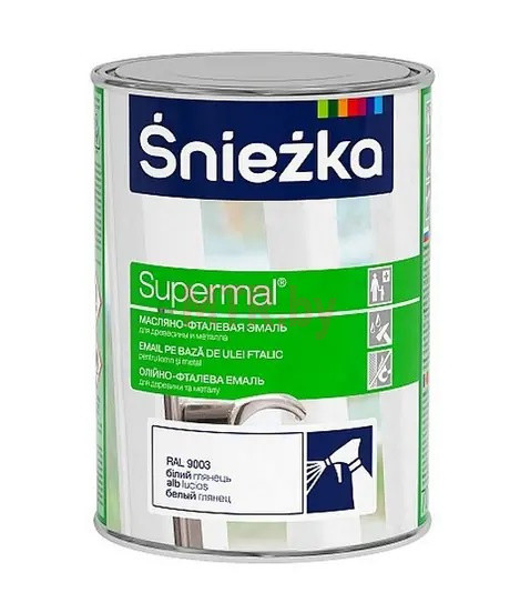 Эмаль масляно-фталевая универсальная Sniezka Supermal белая глянцевая 0,4 л